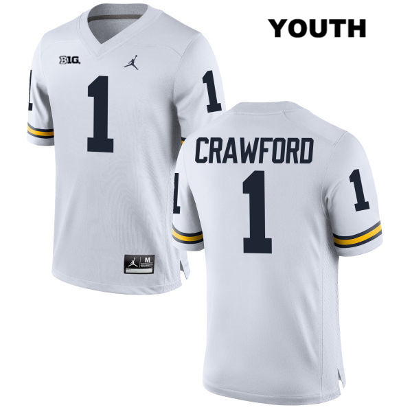 Youth NCAA Michigan Wolverines Kekoa Crawford #1 White Jordan Brand Authentic Stitched Football College Jersey NX25P42AB